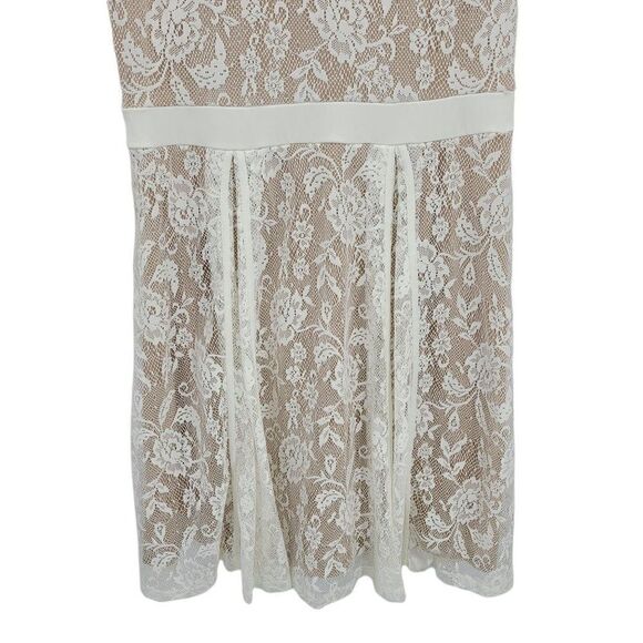 Candalite Dress Bridal Nude Lined White Lace Overlay Illusion Fit & Flare Sz L - Picture 7 of 10